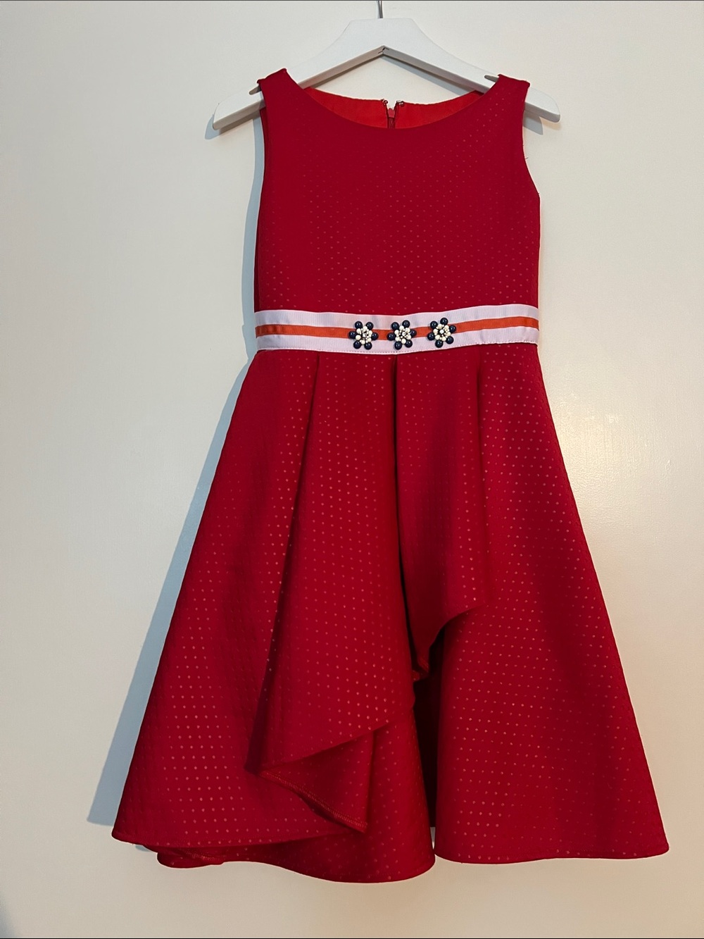 Girls' Red Sleeveless Occasion Dress with Decorative Waistband